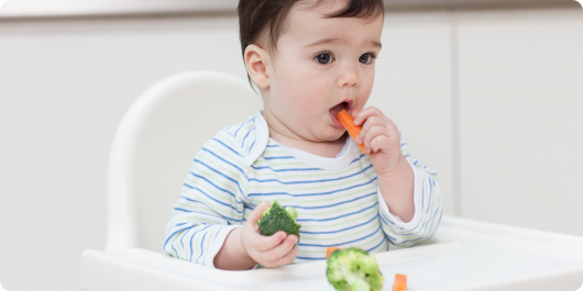 малыш ест морковь и цветную капусту